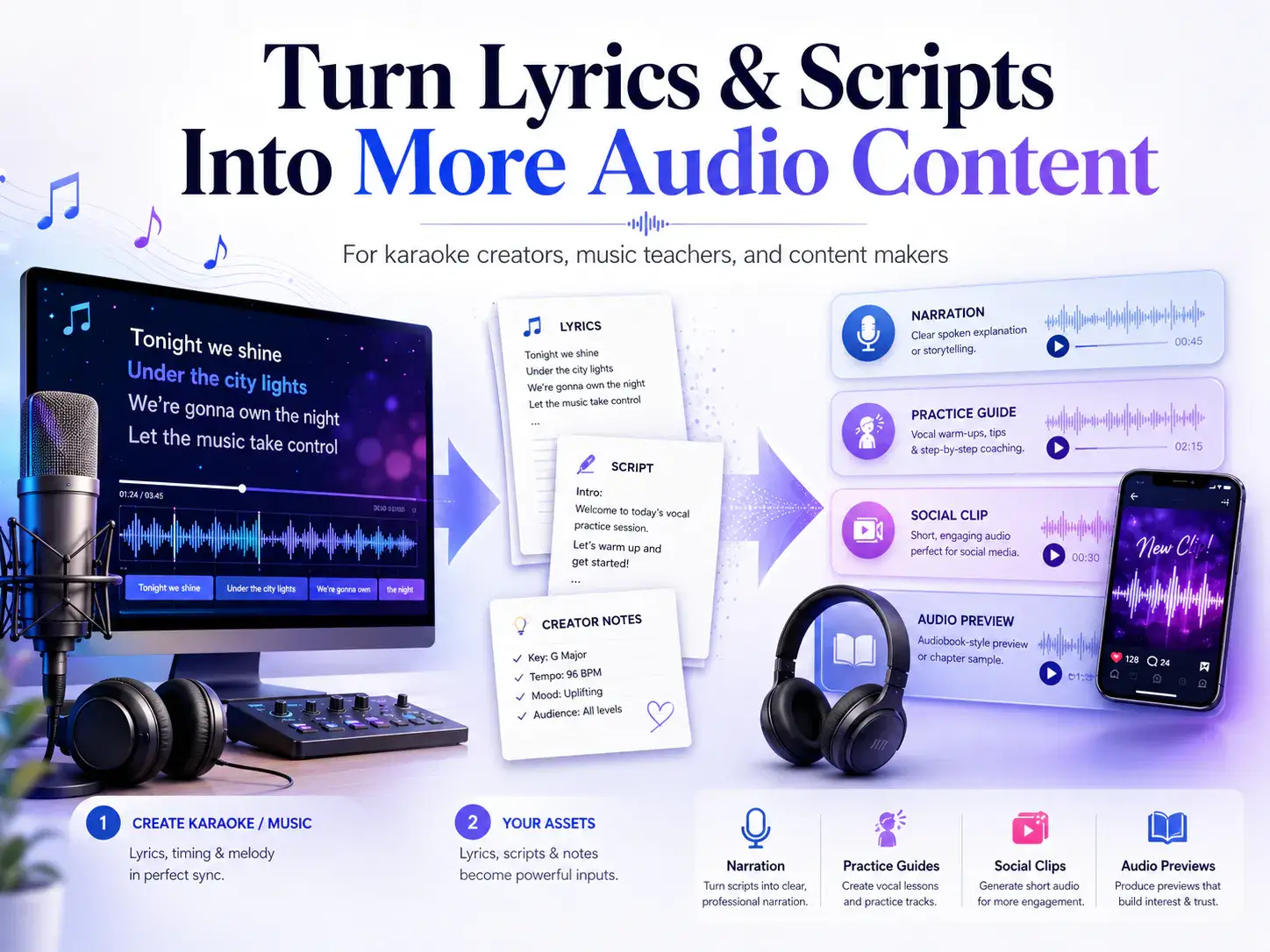 Turn Lyrics and Scripts Into More Audio Content
